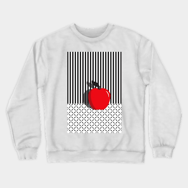 Red Pop Art Apple on black and white stripes and pattern Crewneck Sweatshirt by missmewow